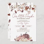 Little Pumpkin 1. Geburtstag, Blumengeburt Einladung (Vorne/Hinten)