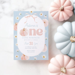 Little Pumpkin 1. Geburtstag Daisies Blue Pink Bow Einladung