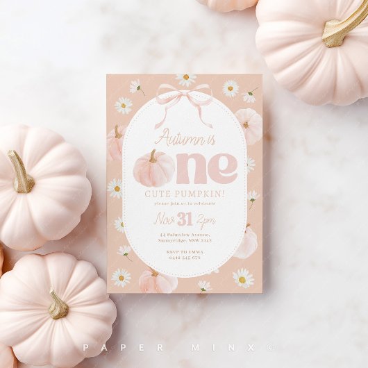 Little Pumpkin 1. Geburtstag Daisies Peach Bow Einladung