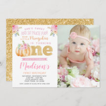Little Pumpkin 1. Geburtstag Einladung mit Foto