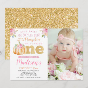 Little Pumpkin 1. Geburtstag Einladung mit Foto