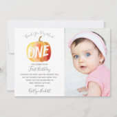 Little Pumpkin 1. Geburtstag Foto Dankeskarte (Vorderseite)