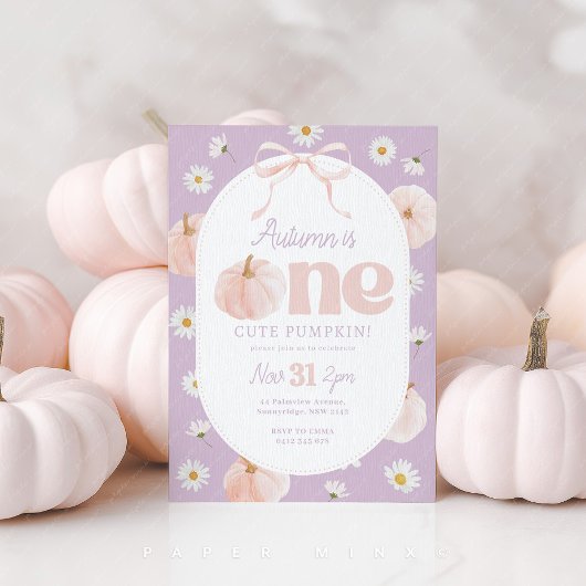 Little Pumpkin 1st Birthday Daisies Lila Bow Einladung