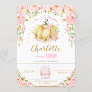 Little Pumpkin 1st Birthday Girl Pink Floral Einladung