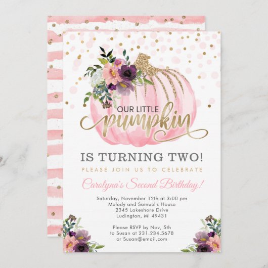Little Pumpkin 2. Geburtstag Einladung (Vorne/Hinten)