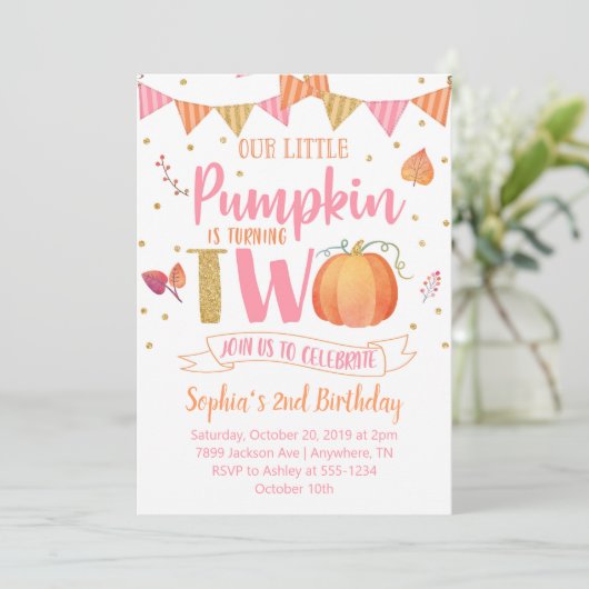 Little Pumpkin 2. Geburtstag Einladung (Stehend Vorderseite)
