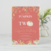 Little Pumpkin 2. Geburtstag Wasserfarbenfall Einladung (Stehend Vorderseite)