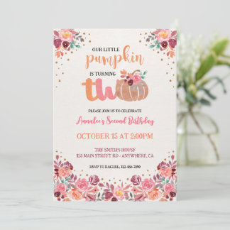 Little Pumpkin 2. Geburtstags-Boho-Blumen-Einladun Einladung