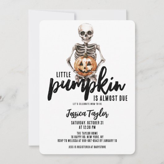 Little Pumpkin Almost Due Skeleton Jack O'Lantern Einladung (Vorderseite)