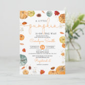 Little Pumpkin Autumn Baby Shower Einladung (Stehend Vorderseite)