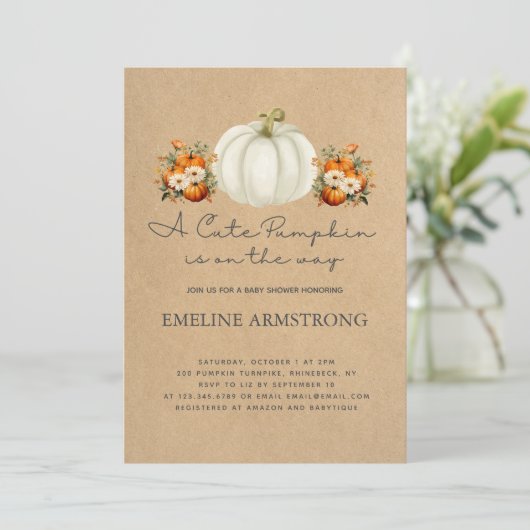 Little Pumpkin Autumn Country Fall Baby Shower Einladung (Stehend Vorderseite)