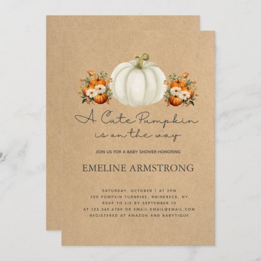 Little Pumpkin Autumn Country Fall Baby Shower Einladung (Vorne/Hinten)