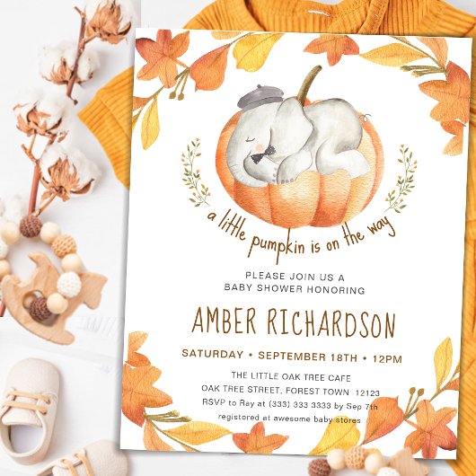 Little Pumpkin Autumn Elephant Boy Baby Shower Einladung