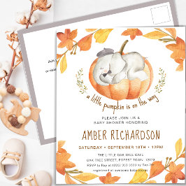 Little Pumpkin Autumn Elephant Boy Baby Shower Einladungspostkarte
