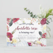 Little Pumpkin | Autumn Floral Birthday Party Einladung (Stehend Vorderseite)