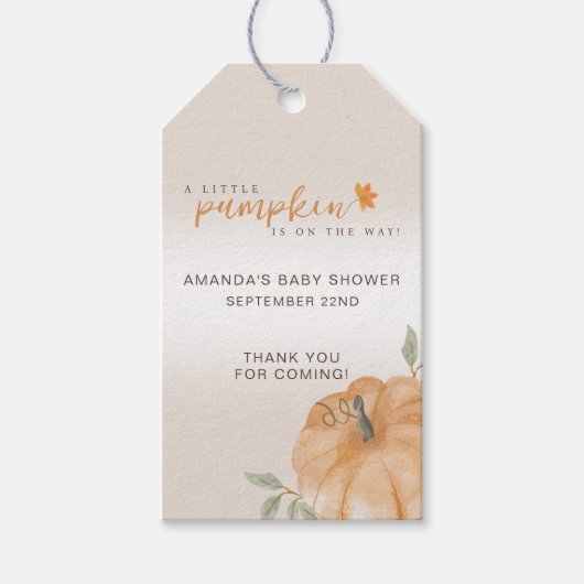 Little Pumpkin Autumn Herbst Baby Dusche Vielen Da Geschenkanhänger (Vorderseite)