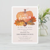 Little Pumpkin Autumn Leaves Baby Dusche Einladung (Stehend Vorderseite)