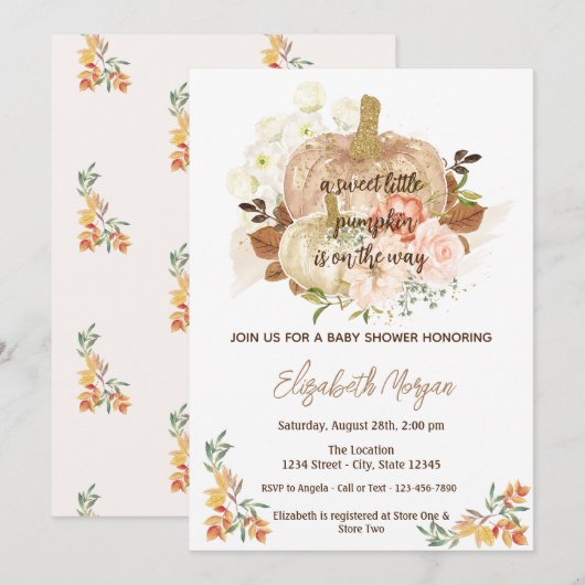 Little Pumpkin, Autumn Leaves Baby Shower Einladung (Vorne/Hinten)