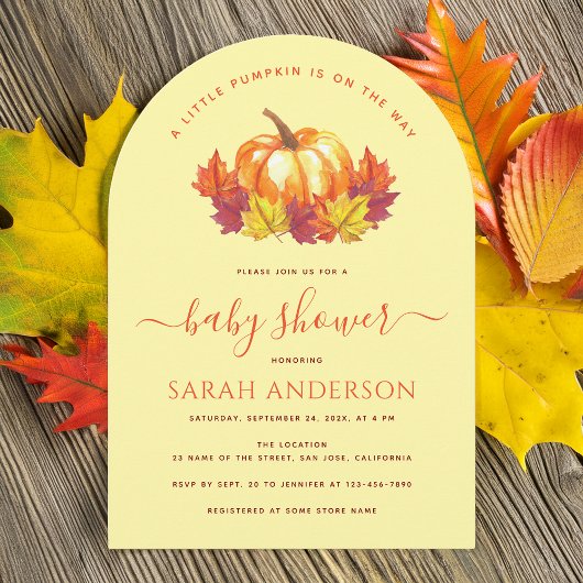 Little Pumpkin Autumn Leaves Fall Baby Shower Einladung