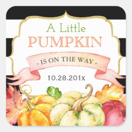 Little Pumpkin Autumn Leaves Fall Baby Shower Quadratischer Aufkleber