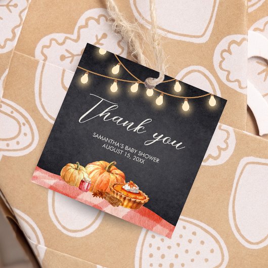 Little Pumpkin Autumn Picnic Baby Shower Square Geschenkanhänger