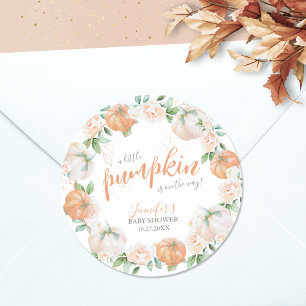 Little Pumpkin Autumn Watercolor Gold Baby Dusche Runder Aufkleber