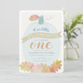 Little Pumpkin Baby Blue Boy 1. Geburtstag Einladung (Stehend Vorderseite)