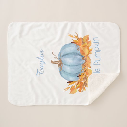Little Pumpkin Baby Boy Blue Individuelle Name Sherpadecke (Vorderseite (Horizontal))