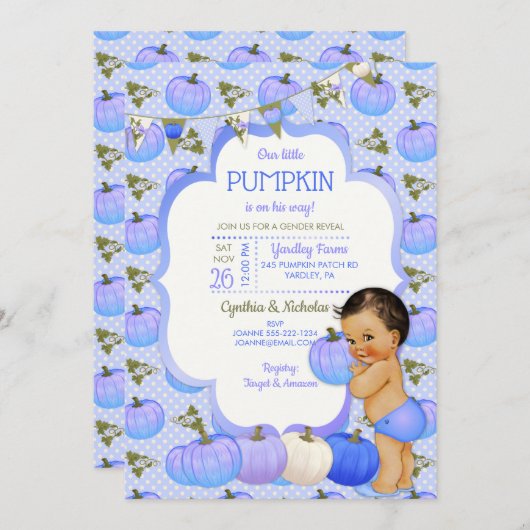 Little Pumpkin Baby Boy Dusche Medium Brünett Einladung (Vorne/Hinten)