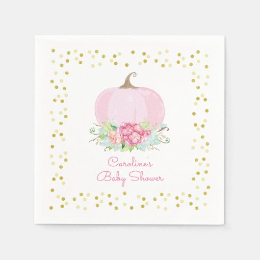 Little Pumpkin Baby Dusche Aquarell Pink Gold Serviette (Vorderseite)