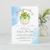 Little Pumpkin Baby Dusche Blue Watercolor Einladung (Stehend Vorderseite)