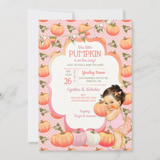 Little Pumpkin Baby Dusche Brünett Einladung (Vorderseite)