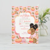 Little Pumpkin Baby Dusche Dark Tone Puffs Einladung (Stehend Vorderseite)