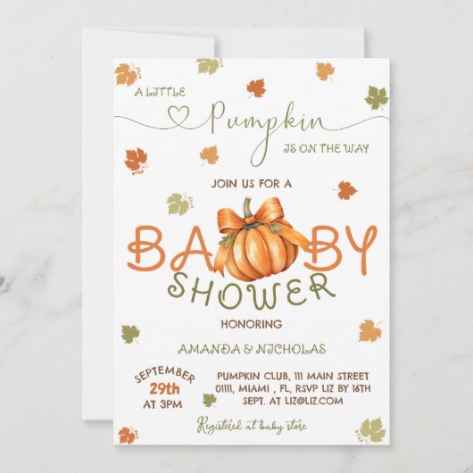 Little Pumpkin Baby Dusche Einladung (Vorderseite)