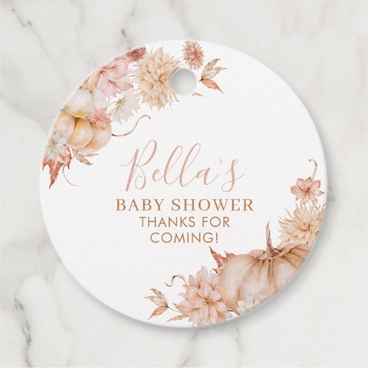 Little Pumpkin Baby Dusche Fall Pink Floral Gefall Geschenkanhänger (Vorderseite)