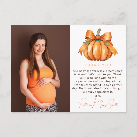 Little Pumpkin Baby Dusche Foto Vielen Dank Postkarte (Vorderseite)