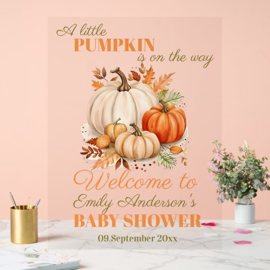 Little Pumpkin Baby Dusche Party Willkommen Acrylschild (Hochzeit)