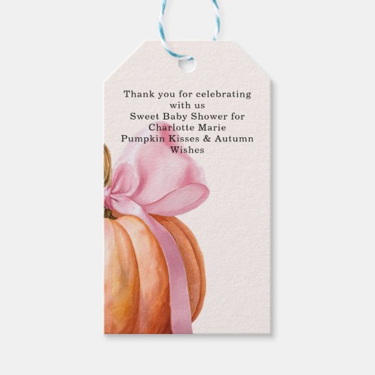Little Pumpkin Baby Dusche - Pink Bow Fall Geschenkanhänger (Vorderseite)