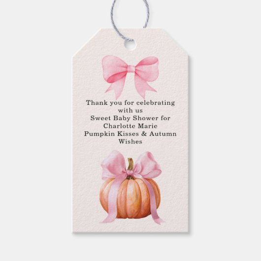 Little Pumpkin Baby Dusche - Pink Bow Fall Geschenkanhänger (Vorderseite)