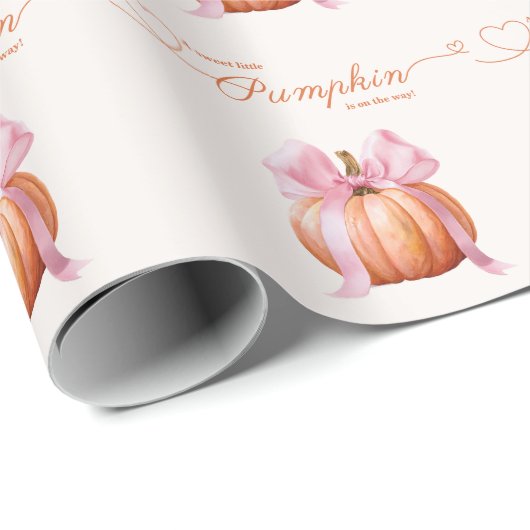 Little Pumpkin Baby Dusche - Pink Bow Fall Geschenkpapier (Rolleneckpunkt)