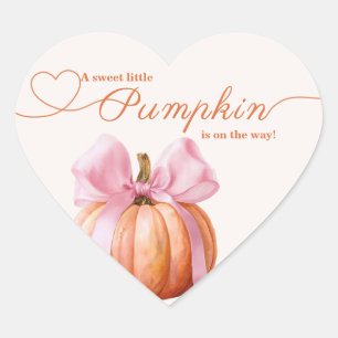 Little Pumpkin Baby Dusche - Pink Bow Fall Herz-Aufkleber
