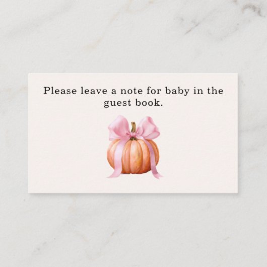 Little Pumpkin Baby Dusche - Pink Bow Fall Platzkarte (Rückseite)