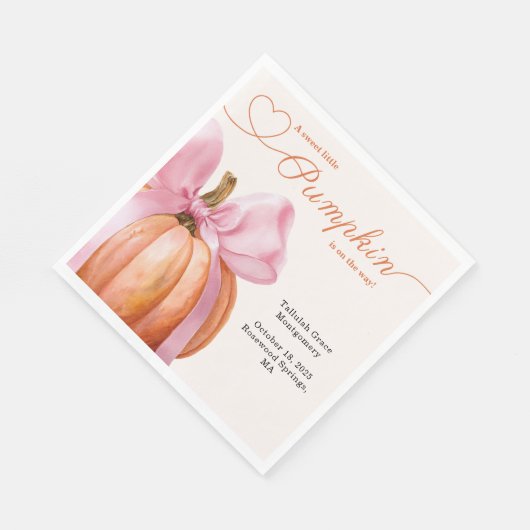 Little Pumpkin Baby Dusche - Pink Bow Fall Serviette (Ecke)