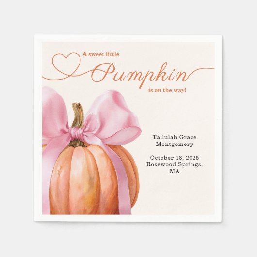 Little Pumpkin Baby Dusche - Pink Bow Fall Serviette (Vorderseite)
