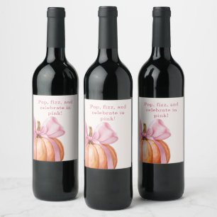 Little Pumpkin Baby Dusche - Pink Bow Fall Weinetikett