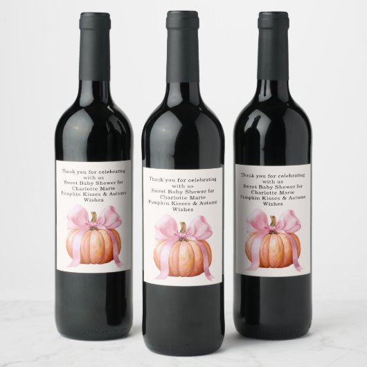 Little Pumpkin Baby Dusche - Pink Bow Fall Weinetikett (Flaschen)