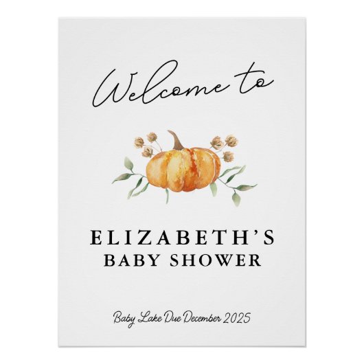 Little Pumpkin Baby Dusche Printable Begrüßungszei Poster (Vorderseite)