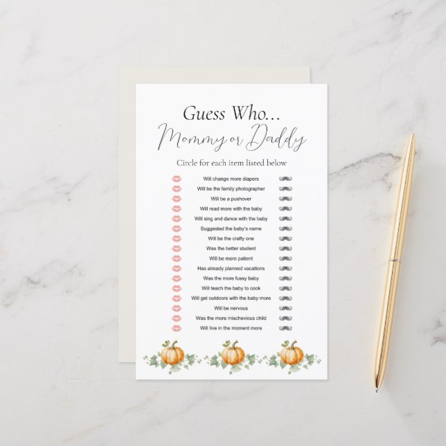 Little Pumpkin Baby Dusche Ratet Wer Spiel (Vorderseite/Rückseite Beispiel)