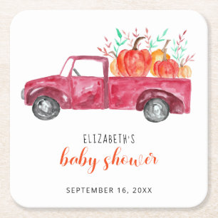 Little Pumpkin Baby Dusche Red Truck Fall Niedlich Rechteckiger Pappuntersetzer