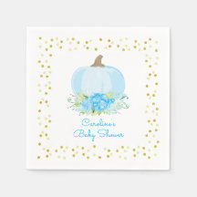 Little Pumpkin Baby Dusche Wasserfarbe Blau Gold